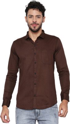 James & Warne Men Solid Casual Brown Shirt
