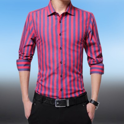 Niyaa Creation Men Striped Casual Red Shirt