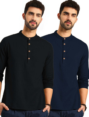 Navkanj Men Solid Asymmetric Kurta(Blue)