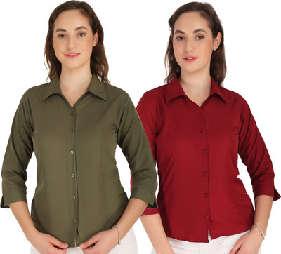 HEAVENS CREATIONS Women Solid Formal Multicolor, Maroon Shirt(Pack of 2)