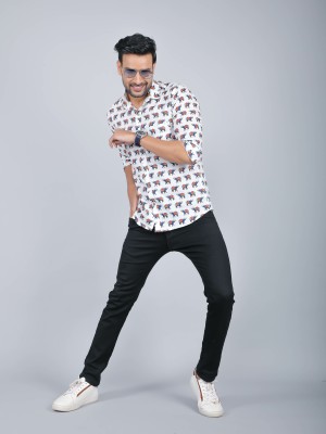 GIRDHARI COLLECTION Men Printed Casual White Shirt