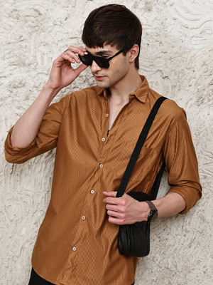 METRONAUT Men Striped Casual Brown Shirt