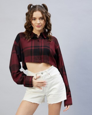 Chimpaaanzee Women Checkered Casual Maroon Shirt