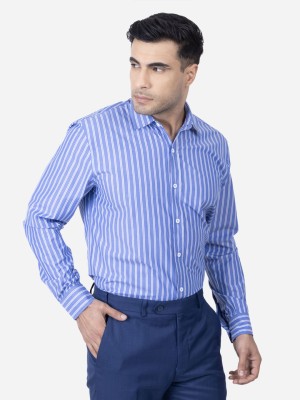 ZADORA Men Striped Formal Light Blue Shirt