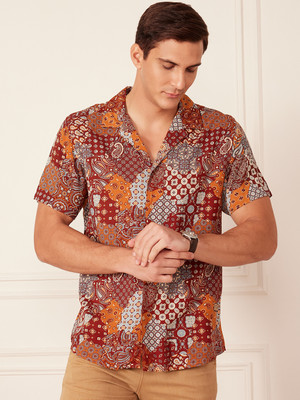 DENNISON Men Printed Casual Maroon Shirt