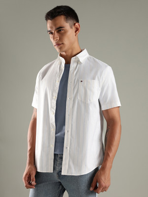 TOMMY HILFIGER Men Striped Casual White Shirt