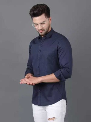 ALCIN ENTERPRISE Men Solid Casual Dark Blue Shirt