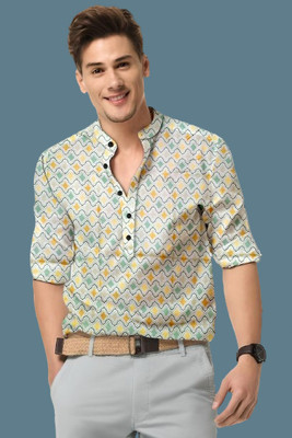ISUEL FAB Men Printed Formal Yellow Shirt