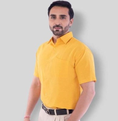 Club maxx Men Solid Formal Yellow Shirt