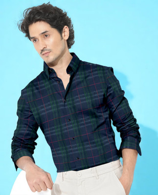 CLOSWIF Men Printed Casual Dark Blue Shirt