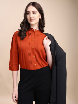 Kinjo Women Solid Formal Orange Shirt