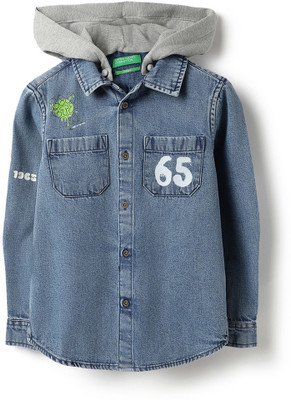 United Colors of Benetton Boys Solid Casual Blue Shirt