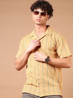 V-MART Men Striped Casual Yellow Shirt