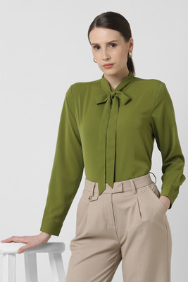 VAN HEUSEN Formal Solid Women Green Top