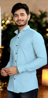 gurukrupa creation Men Solid Casual Light Blue Shirt