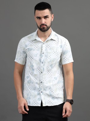 CAZZBA Men Printed Casual Green, White Shirt