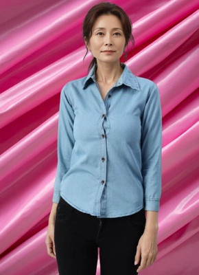 HouseOfCommon Women Solid Casual Blue Shirt