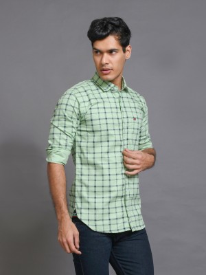 RASSO Men Checkered Casual Light Green, Dark Blue Shirt