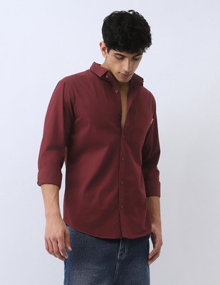COMBRAIDED Men Solid Casual Maroon Shirt
