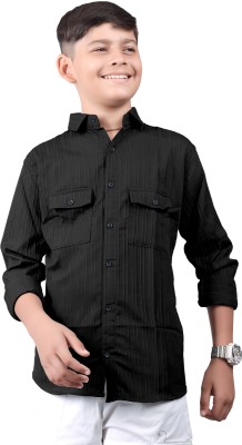 Perun Boys Self Design Casual Black Shirt