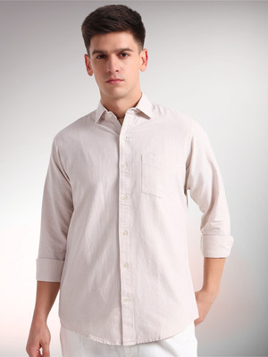 ENSPYR Men Striped Casual Beige Shirt