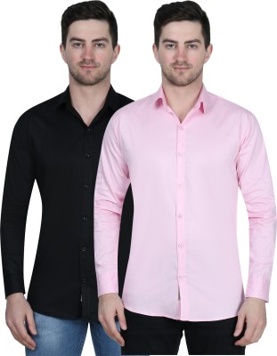 Platinum Fashion Men Solid Casual Black, Pink Shirt(Pack of 2)