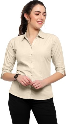 OCEANWAY Women Solid Casual Beige Shirt