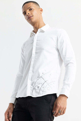 Snitch Men Embellished Casual White Shirt