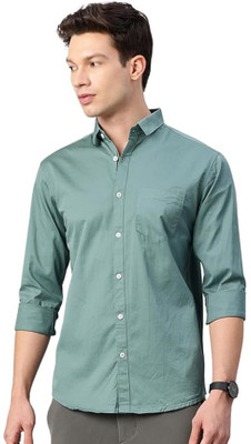 FAVNIC Men Solid Casual Green Shirt