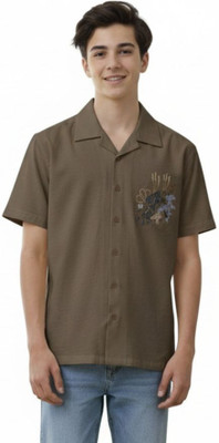 FABFARM Boys Printed Casual Brown Shirt