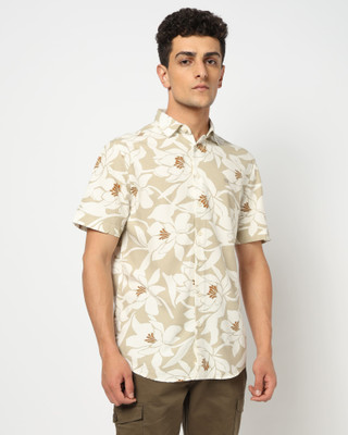 Blue Buddha Men Printed Casual Beige, White Shirt
