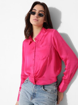 ONLY Women Solid Casual Pink Shirt