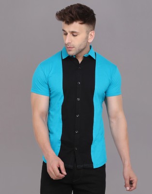 Lawful Casual Men Solid Casual Light Blue, Black Shirt