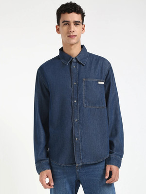 Calvin Klein Jeans Men Solid Casual Blue Shirt