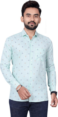 BOUGHT FIRST Men Printed Casual Light Blue, Multicolor Shirt