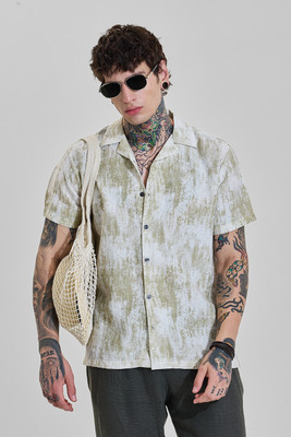 Snitch Men Self Design Casual Green Shirt