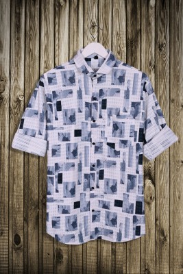 MOXTE Men Printed Casual White, Blue Shirt