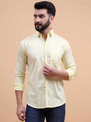 PSI Men Solid Casual Yellow Shirt