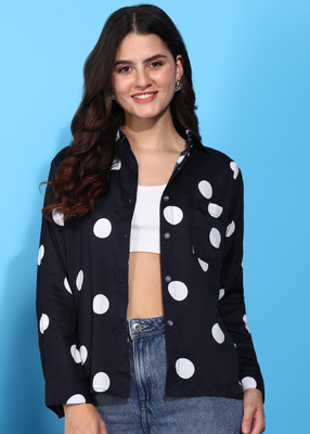 FUNDAY FASHION Women Polka Print Casual Blue Shirt