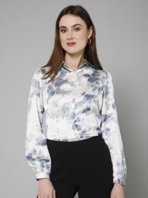 PURYS Women Printed Casual Blue, White Shirt