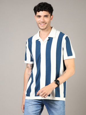V-MART Men Striped Casual Blue Shirt