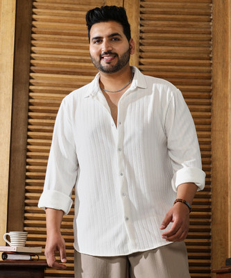 Instafab Plus Men Self Design Casual White Shirt