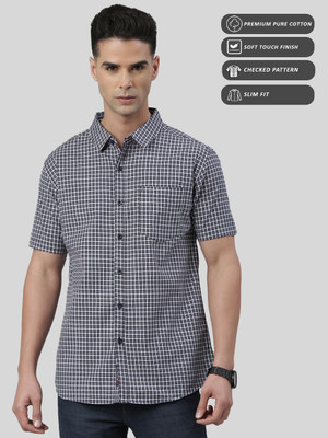 METRONAUT Men Checkered Casual Dark Blue, White Shirt