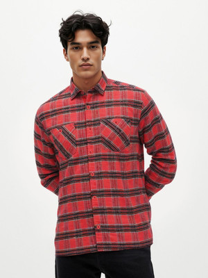 Glitchez Men Checkered Casual Red Shirt