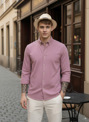 greet fashion Men Solid Casual Purple Shirt