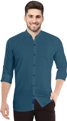 P & V Creations Men Solid Casual Blue Shirt