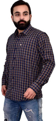 Marc Laurent Men Checkered Formal White, Beige, Dark Blue Shirt