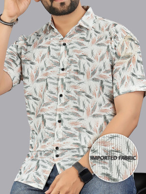 MUMIN Men Printed Casual Orange Shirt