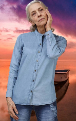 Wingzss Women Self Design Casual Blue Shirt