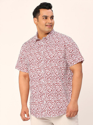 Sztori Men Printed Casual Maroon, White Shirt